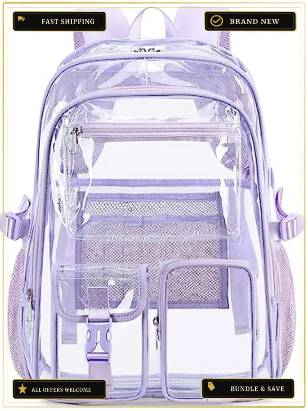 Large Clear Backpack PVC Heavy Duty Waterproof School Bookbag